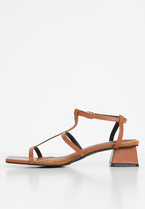 Jada - Caged square toe stacked heel - tan