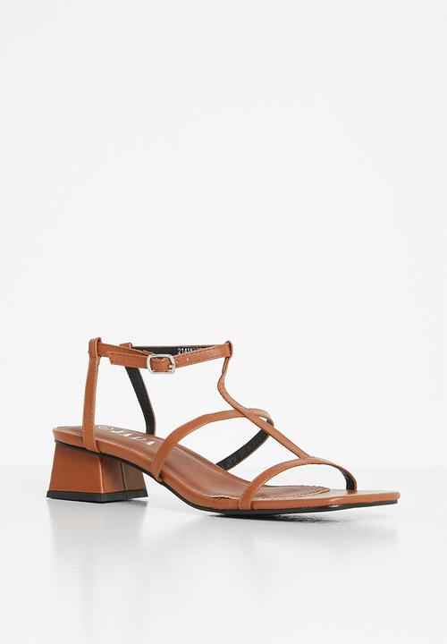 Jada - Caged square toe stacked heel - tan