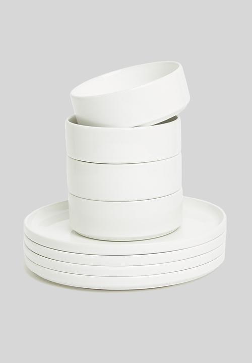 Omada - Set of 4 Flat stackable cereal bowl - white