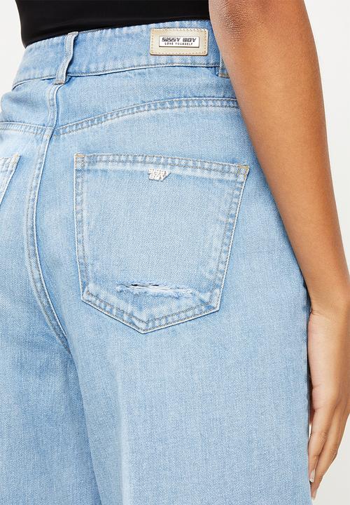 SISSY BOY - Super high rise wide leg with rips - light vintage
