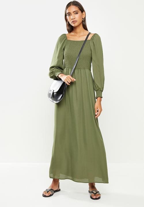 Jacqueline de Yong - Mina 3/4 smock ankle dress - kalamata