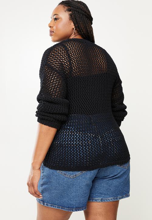 Me&B - Plus fish net summer jersey - black