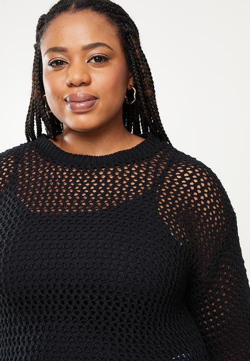 Me&B - Plus fish net summer jersey - black