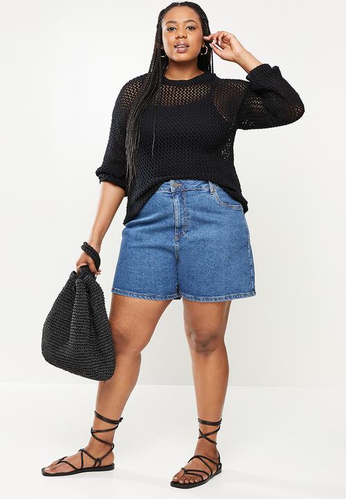 Me&B - Plus fish net summer jersey - black