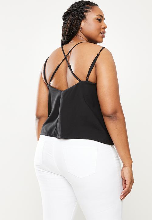 Me&B - Plus spaghetti strap cami with bust support - black