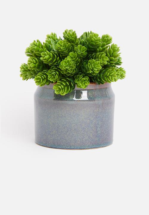 H&S - Lip porcelain reactive glaze pot - green