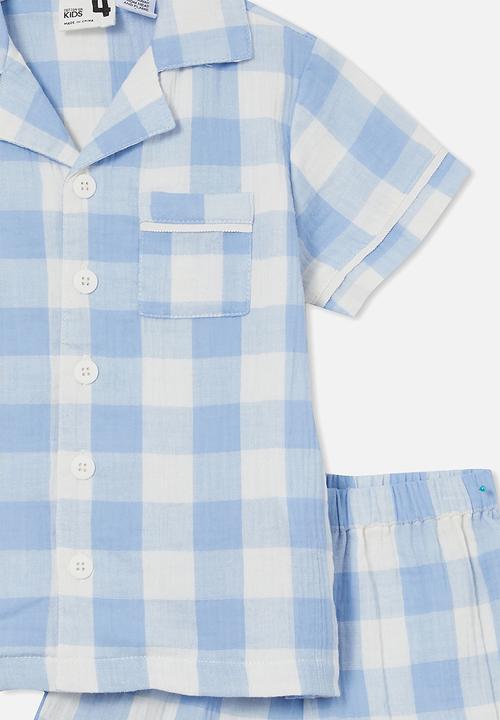Cotton On - Andre cheesecloth short sleeve pj set - gingham/dusk blue