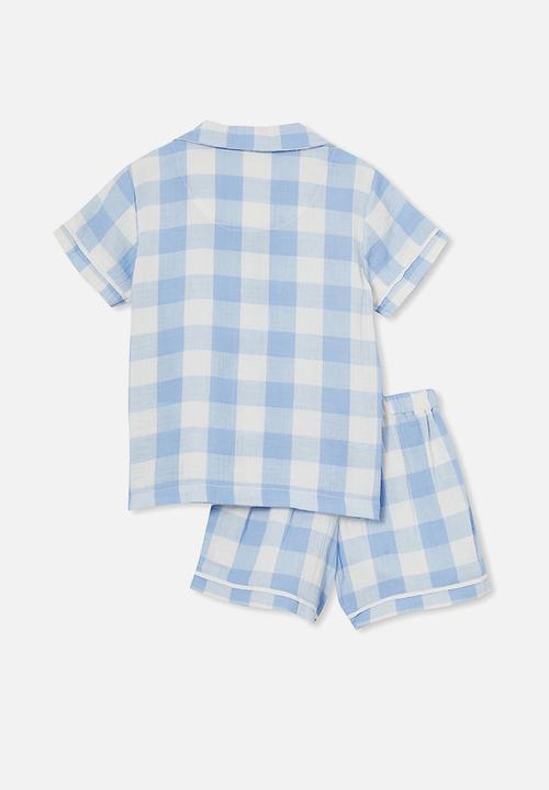 Cotton On - Andre cheesecloth short sleeve pj set - gingham/dusk blue