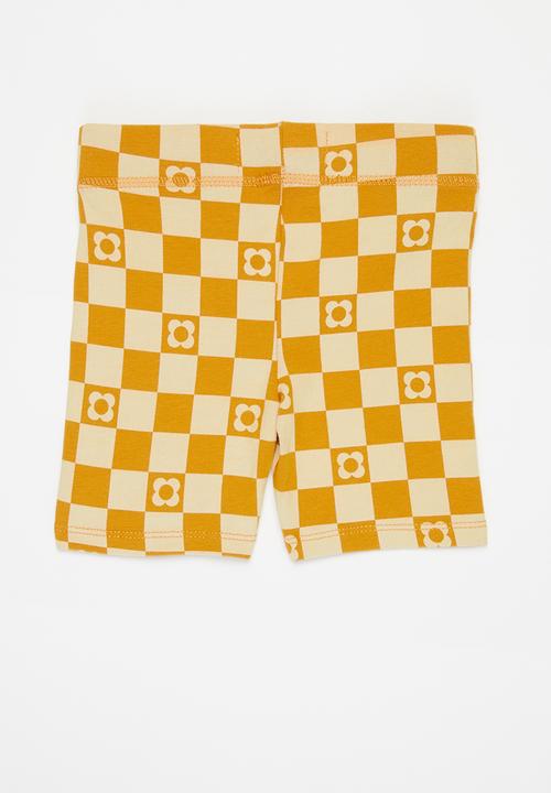 Cotton On - Hailey bike short - tumeric latte/coogee checkerboard
