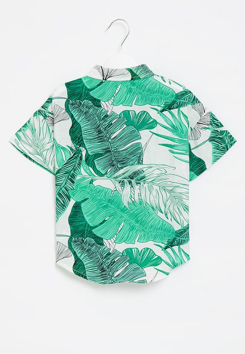 Pop Candy - Boys short sleeve printed shirt - green & white