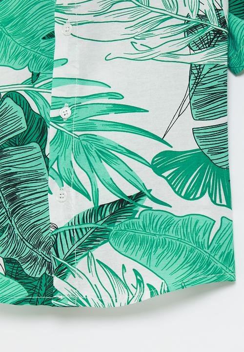 Pop Candy - Boys short sleeve printed shirt - green & white