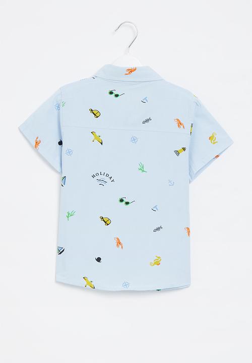 Pop Candy - Boys short sleeve printed shirt - blue