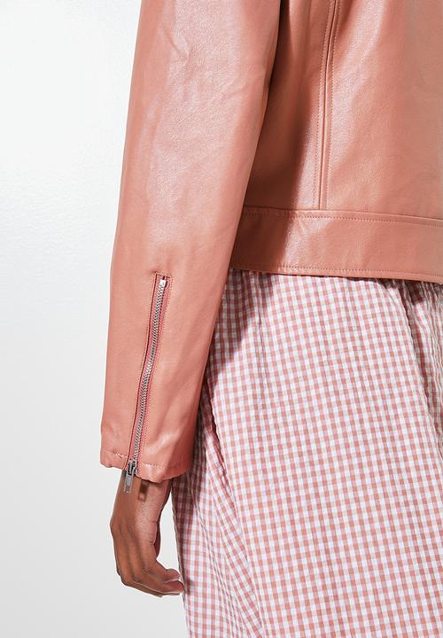Superbalist - Leather look biker jacket - terracotta