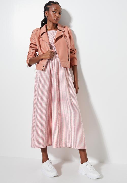 Superbalist - Leather look biker jacket - terracotta