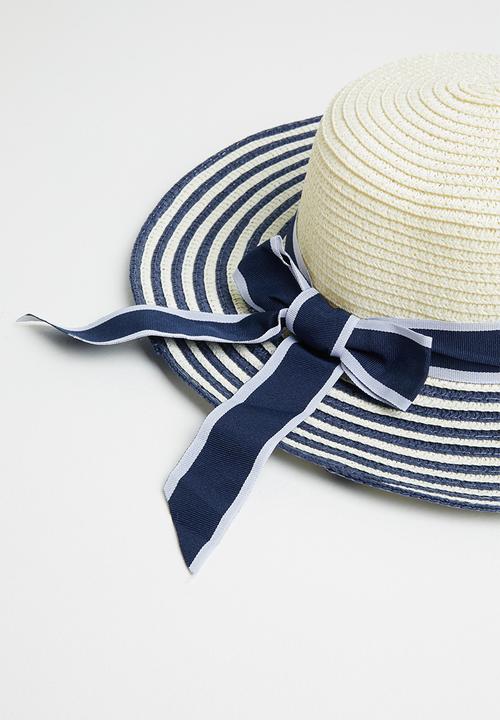 Pop Candy - Stripe straw hat - neutral & navy