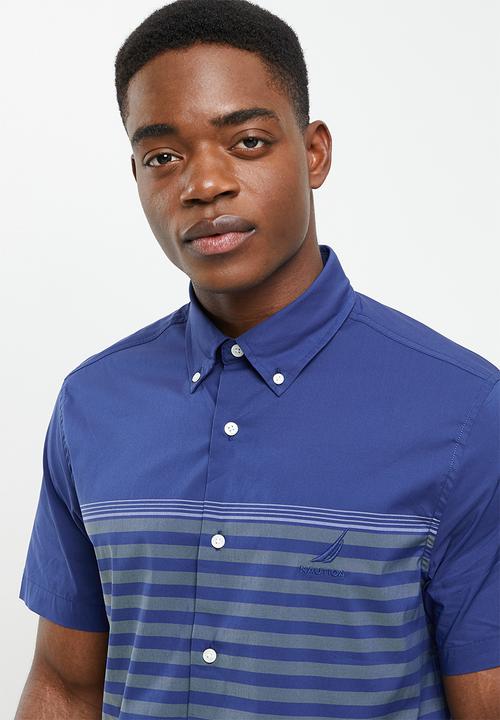 Nautica - W17903 s/s navtech small stripe shirt - estate blue 4es