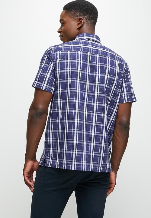 Lark & Crosse - Regular fit check short sleeve shirt - navy