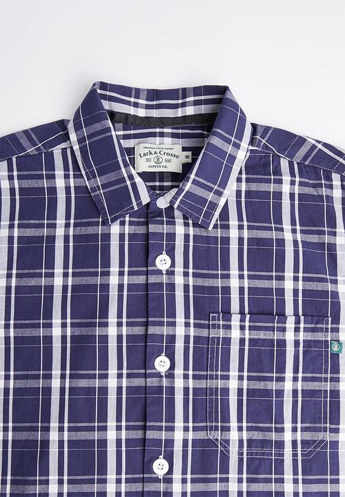 Lark & Crosse - Regular fit check short sleeve shirt - navy