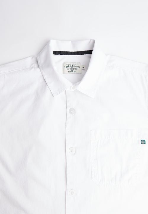 Lark & Crosse - Regular fit cracker poplin pocket short sleeve shirt - white