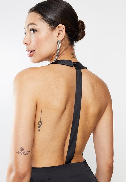 Missguided - Satin halter high neck dress - black