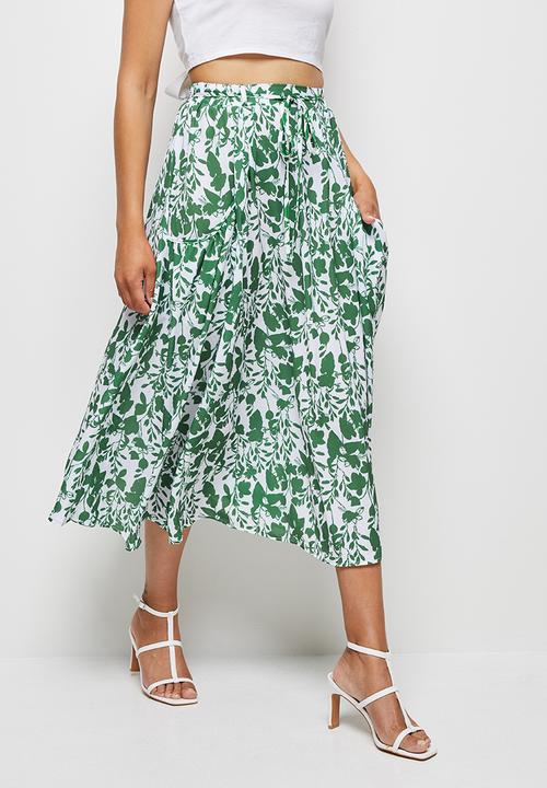 MILLA - Circle midi skirt with pockets - green