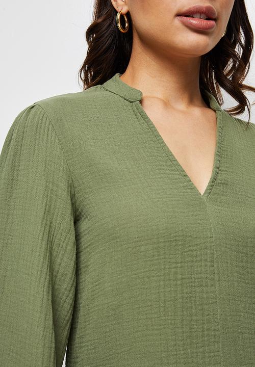 edit - Double cloth balloon slv blouse - fatigue