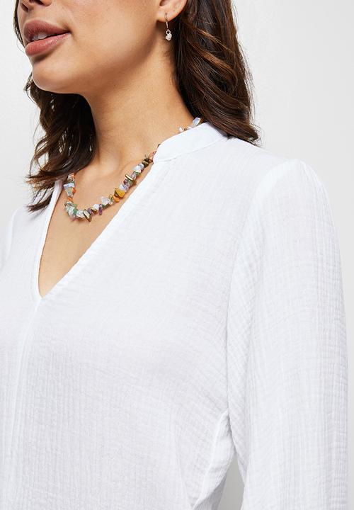 edit - Double cloth balloon sleeve blouse - milk