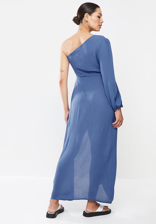 Missguided - Cheesecloth one shoulder maxi dress - navy