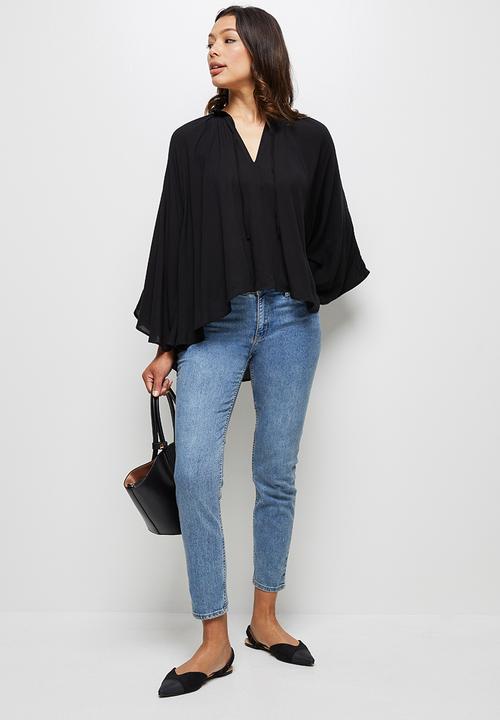 MILLA - Woven cape sleeve blouse - black