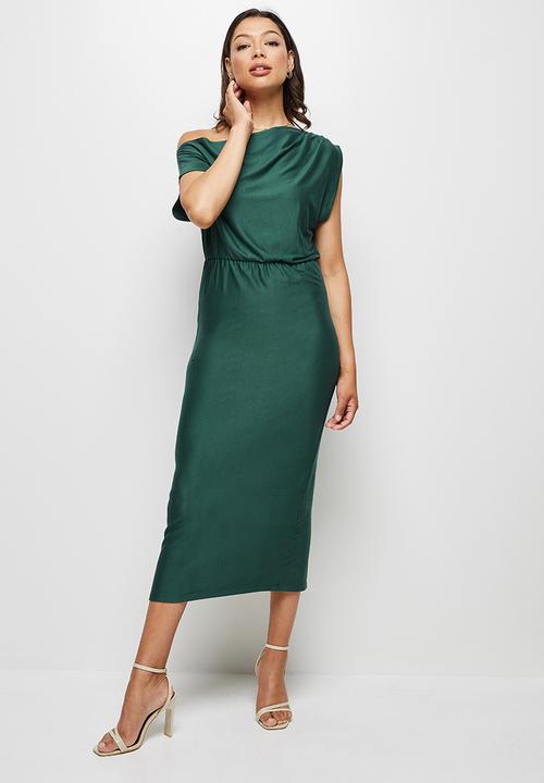 MILLA - Brushed knit slash neck midi dress - sea moss