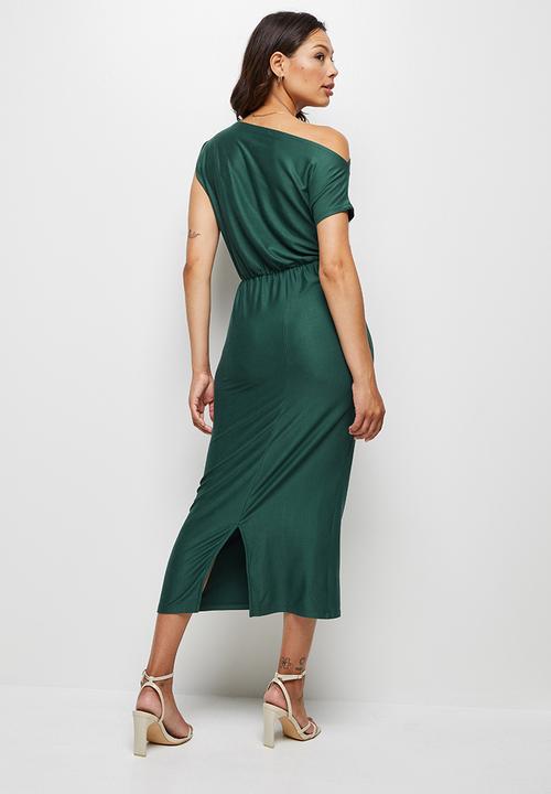 MILLA - Brushed knit slash neck midi dress - sea moss