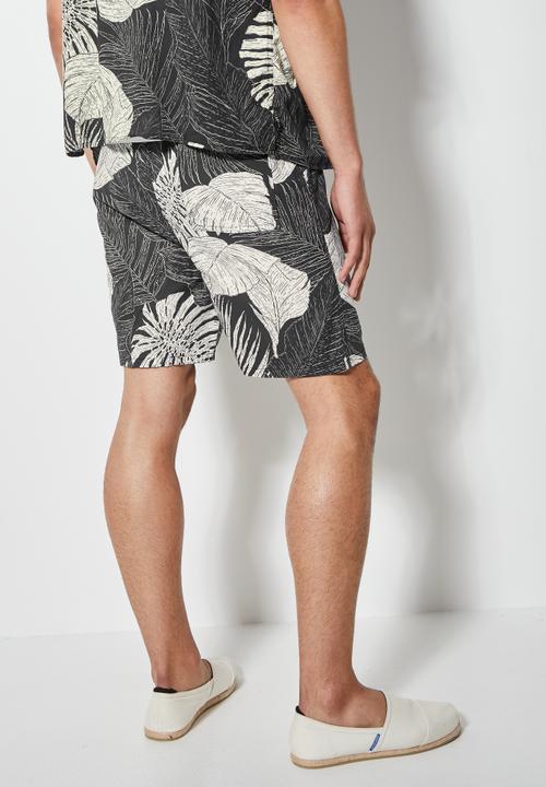 Superbalist - Deco pattern elasticated short - black palm & white