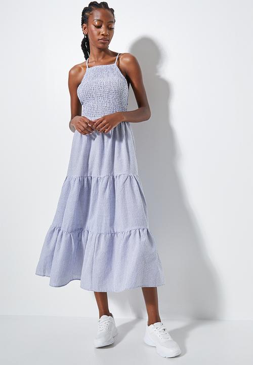 Superbalist - Shirred halter midi - blue & white stripe