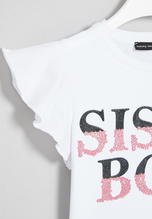 SISSY BOY - Pima flutter sleeve top - white