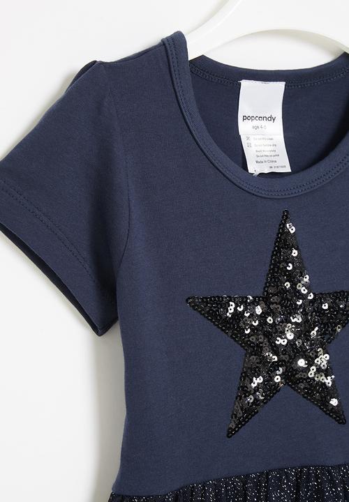 Pop Candy - Girls star dress - navy