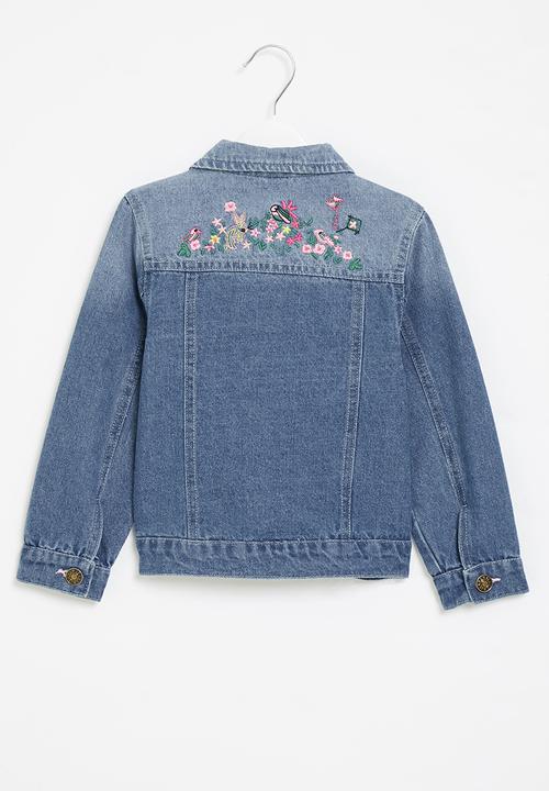 Pop Candy - Girls denim jacket with flowers - blue