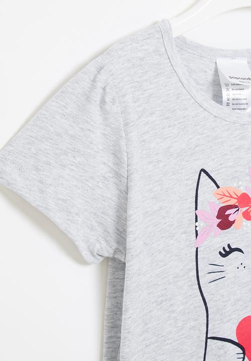 Pop Candy - Girls kitty ruffle tee - grey