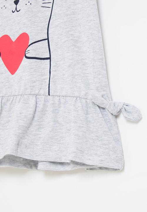 Pop Candy - Girls kitty ruffle tee - grey