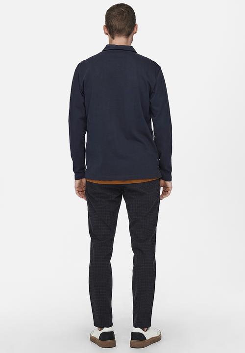 Only & Sons - Volker reg pocket quarter zip tee - navy