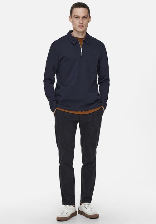 Only & Sons - Volker reg pocket quarter zip tee - navy