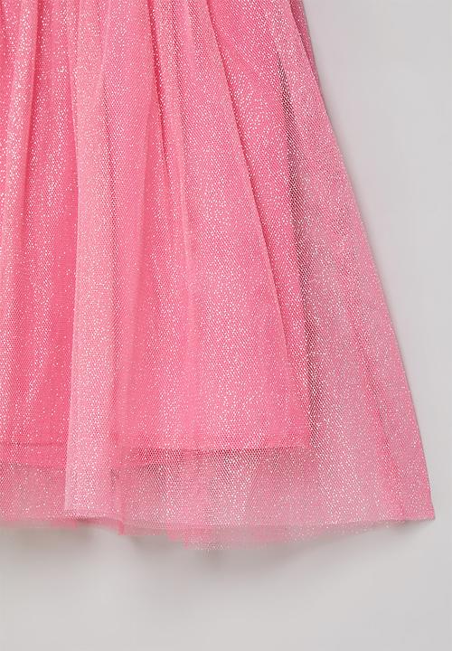 Pop Candy - Girls star dress with mesh - white & pink 