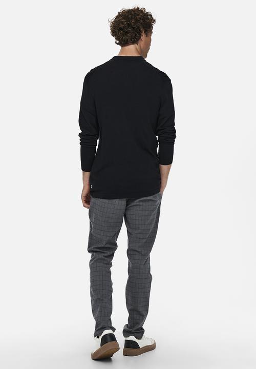 Only & Sons - Onsadam long sleeve polo knit - black