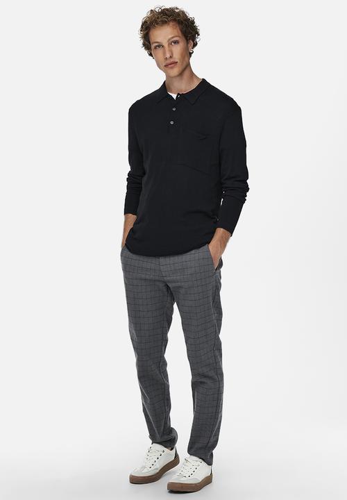 Only & Sons - Onsadam long sleeve polo knit - black