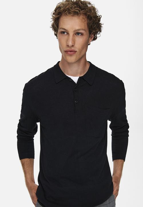 Only & Sons - Onsadam long sleeve polo knit - black