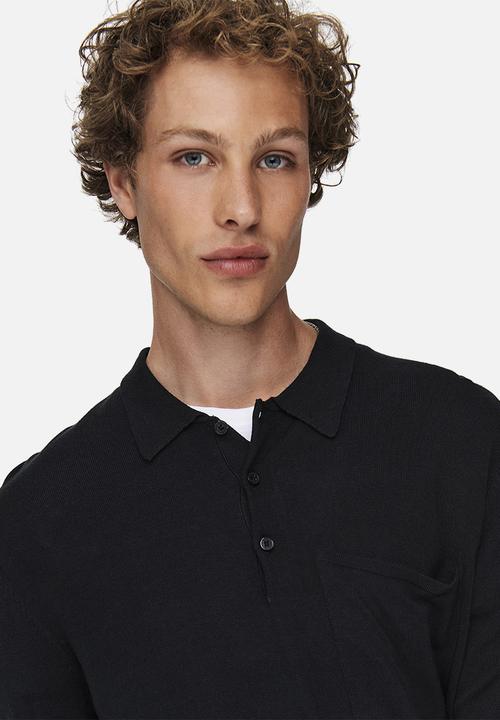 Only & Sons - Onsadam long sleeve polo knit - black
