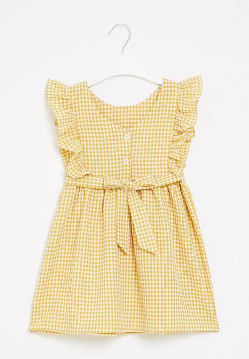 Pop Candy - Girls check dress - yellow & white