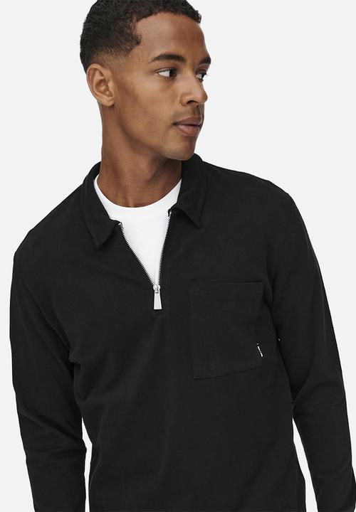 Only & Sons - Volker reg pocket quarter zip tee - black