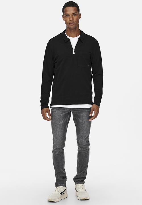 Only & Sons - Volker reg pocket quarter zip tee - black