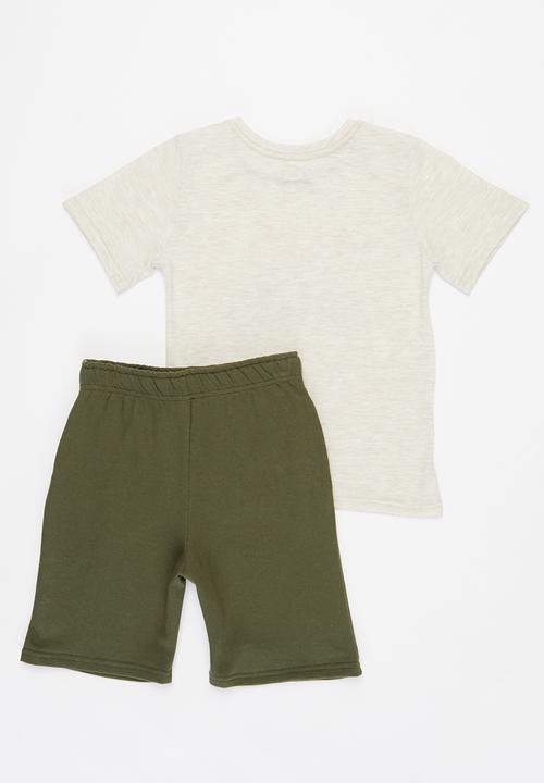 Pop Candy - Younger boys short sleeve tee & shorts set - beige & khaki 