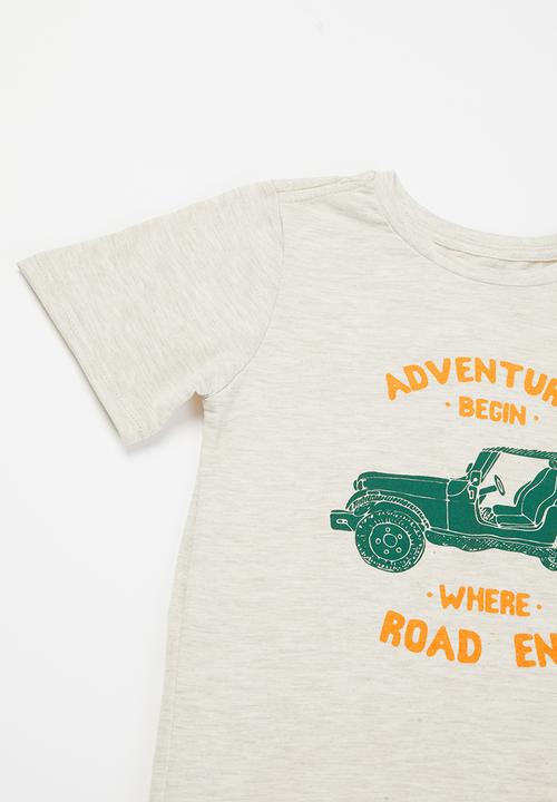 Pop Candy - Younger boys short sleeve tee & shorts set - beige & khaki 